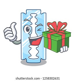 With gift razor blade and border cartoon cyan