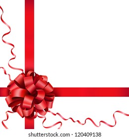 Gift red bow with a ribbon on white background