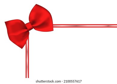 Gift red bow with ribbons. Gift wrapping. Gift box decoration
