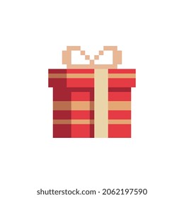 Geschenk rote Box flach Symbol., präsentieren Pixel Art Stil. Website-Design. 8-Bit. Videospiel-Sprite. Abstrakte einzelne Vektorgrafik. Spiele-Objekte.