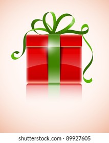 gift in red box with green bow vector illustration