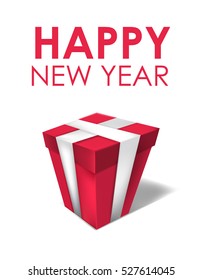 Gift red box with white ribbon, isolated on white background. Vector illustration.