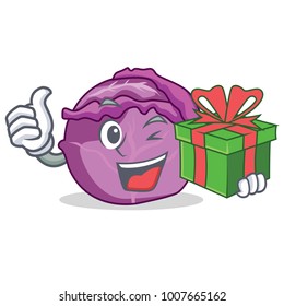 With gift red cabbage mascot cartoon