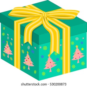 A gift of red flying yellow gift boxes for the Christmas season to give cute children Vector illustration
