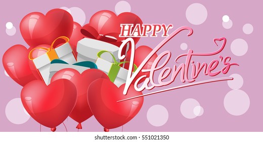 Gift Red Heart Balloon Background Vector