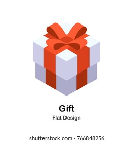 gift with red ribbon flat isometric illustration icon