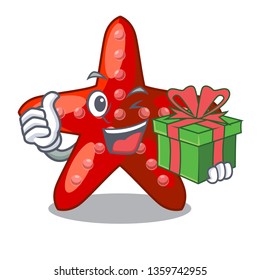 With gift red starfish in the cartoon shape