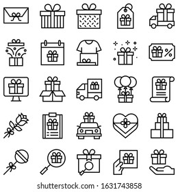 Gift related vector icon set 2, line design