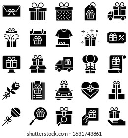 Gift related vector icon set 2, solid design