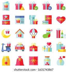 Gift related vector icon set 4, flat design