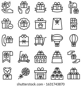 Gift related vector icon set 3, line design