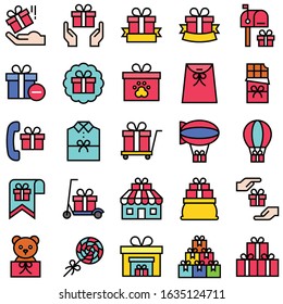 Gift related vector icon set 3, filled design