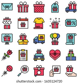 Gift related vector icon set 2, filled design