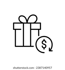 Gift return with money refund. Store shipment service. Pixel perfect, editable stroke
