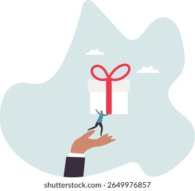 Programa de recompensa de regalo, bono o regalo sorpresa para Cliente, recompensa de empleado o premio de la suerte, caja de regalo de cumpleaños o incentivo festivo, concepto de personas.