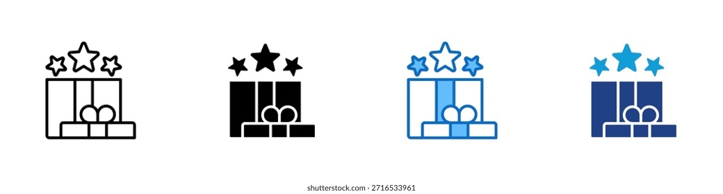 Vector de diseño de íconos de estilo múltiple - Caja de regalo con tres estrellas en la parte superior, que representa la recompensa, bonificación o logro