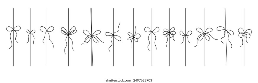 Gift ribbon Black line set, isolated. Thin bow for gift box decoration vector doodle vector illustration