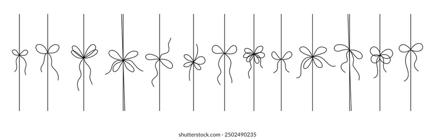 Gift ribbon Black line set, isolated. Thin bow for gift box decoration vector doodle vector illustration