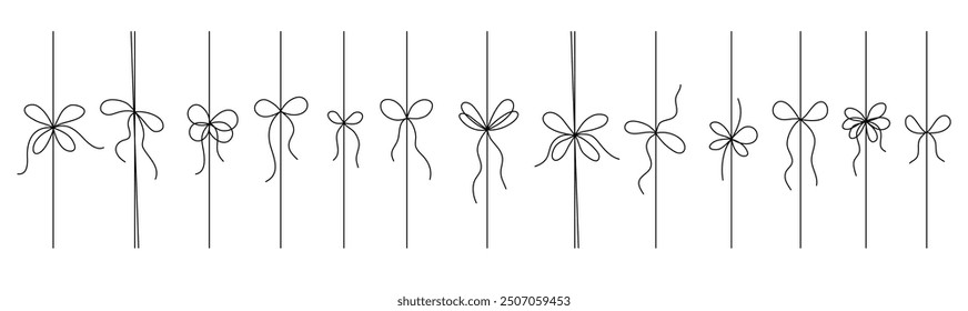 Gift ribbon Black line set, isolated. Thin bow for gift box decoration vector doodle vector illustration