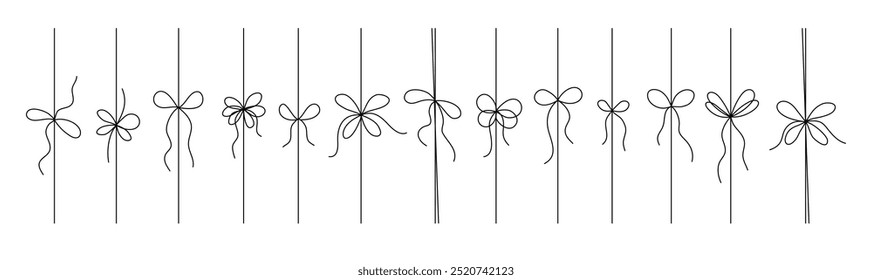 Gift ribbon Black line set, isolated. Thin bow for gift box decoration vector doodle vector illustration