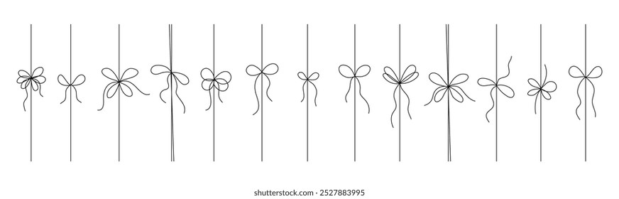 Gift ribbon Black line set, isolated. Thin bow for gift box decoration vector doodle vector illustration