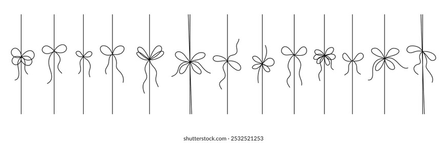 Gift ribbon Black line set, isolated. Thin bow for gift box decoration vector doodle vector illustration