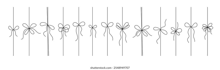 Gift ribbon Black line set, isolated. Thin bow for gift box decoration vector doodle vector illustration