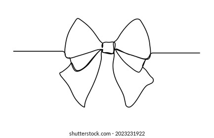 Gift Ribbon Bow In Continuous Line Drawing Style. Simple Black Line Sketch
