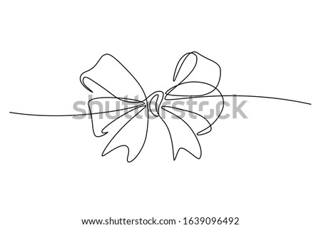 Gift ribbon bow in continuous line art drawing style. Minimalist black linear sketch isolated on white background. Vector illustration