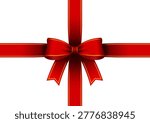 Gift Ribbon Bow Cross Wrap Illustration ( Red and Gold )