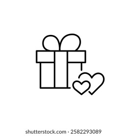 Gift with ribbon bow and hearts. Romantic dating and anniversary. Wedding, Valentine and relationships. Pixel perfect vector icon