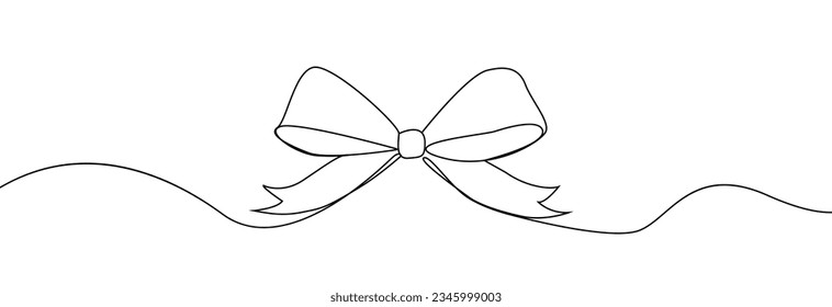 Gift ribbon bow one line. Decorative bow continuous line drawing.Gift bow line art.Christmas bow linear.