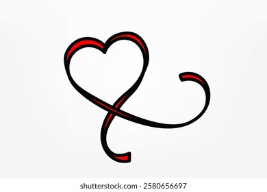 Gift ribbon with heart sign. Vector doodle illustration