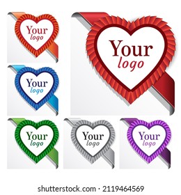 Gift ribbon with heart. Valentine's day  sign. Love symbol. Your logo here. - Set of vector design element.