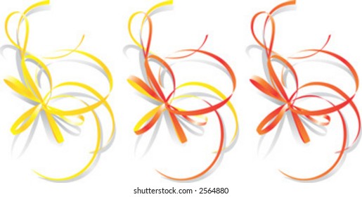 Gift ribbon, three colors: yellow, red and double-sided. Shadow, over white. Vector Illustration