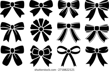 Cintas de regalo colección de arco siluetas negras Elementos decorativos ornamentales Vector.