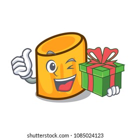 With gift rigatoni mascot cartoon style