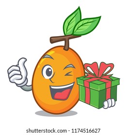 With gift ripe yellow plums on the tree cartoon