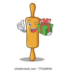With gift rolling pin character cartoon