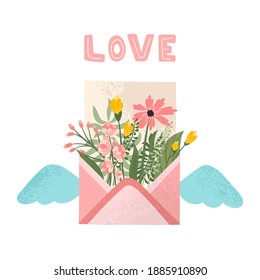 Gift romantic postcards with love letter. Cute design concept for Valentines Day.