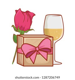 gift with rose and wine cup