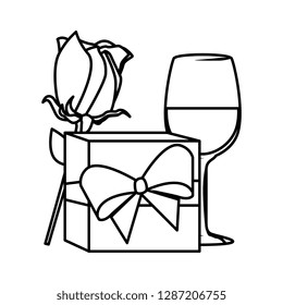 gift with rose and wine cup