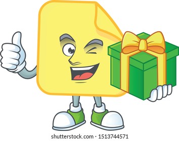 With gift rounded sticker paper cartoon character style.