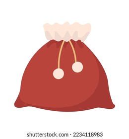 Gift sacks, bags of Santa Claus - knotted Christmas symbol in red fabric, full of toys. The traditional element of winter holiday.