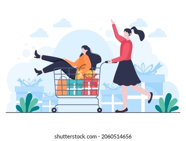 Gift in Sale to Give Big Discount with Balloon, Credit Card and Shopping Bag for Website Banner or Poster. Background Vector illustration