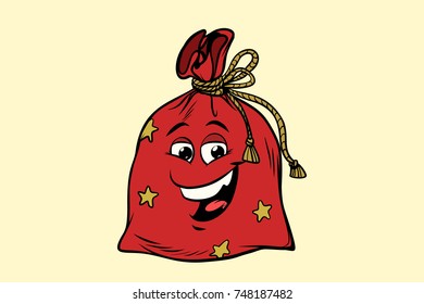 gift Santa sack cute smiley face character. Comic book cartoon pop art illustration retro vector