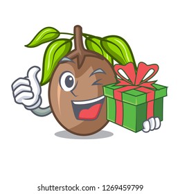 With gift sapodilla fruit cut in shape cartoon
