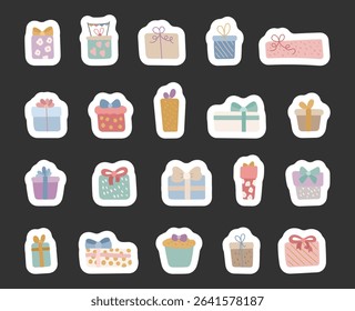Gift in scandinavian style box set created for birthday celebration scenes with decorative ribbons, wrapping paper for yours festive party illustration and creative designs projects