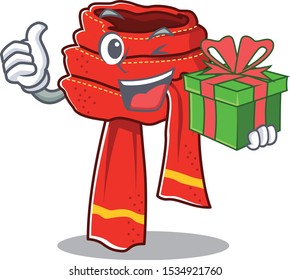 With gift scarf cartoon with the character shape