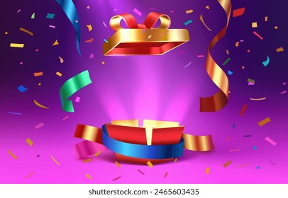 Escena de regalo mega venta, Anuncio del podio de compras, pedestal de celebración. Ilustración vectorial